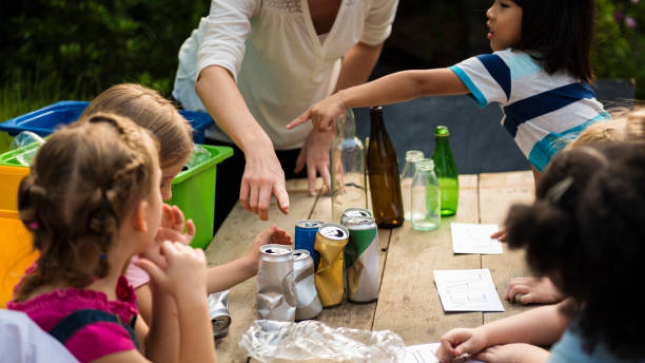 Group of kids classmates learning biology recycle environment